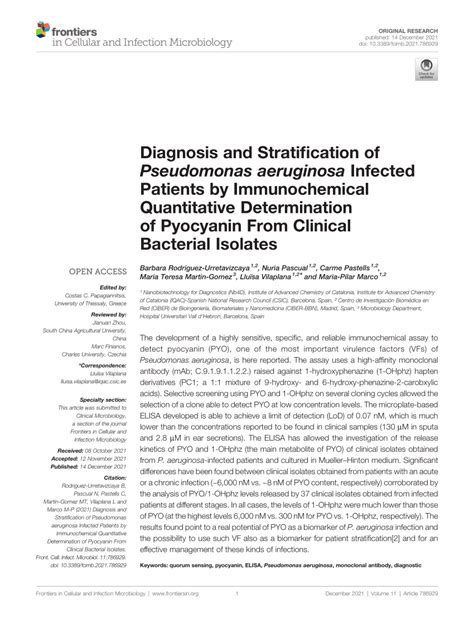Diagnosis and Stratification of Pseudomonas aeruginosa  .